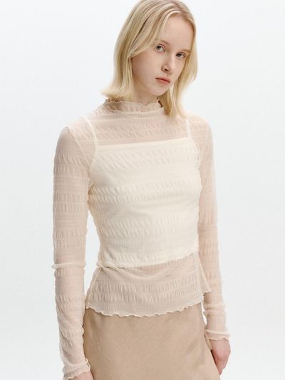 GRAYDATION See-through T-blouse Top set [WHITE]