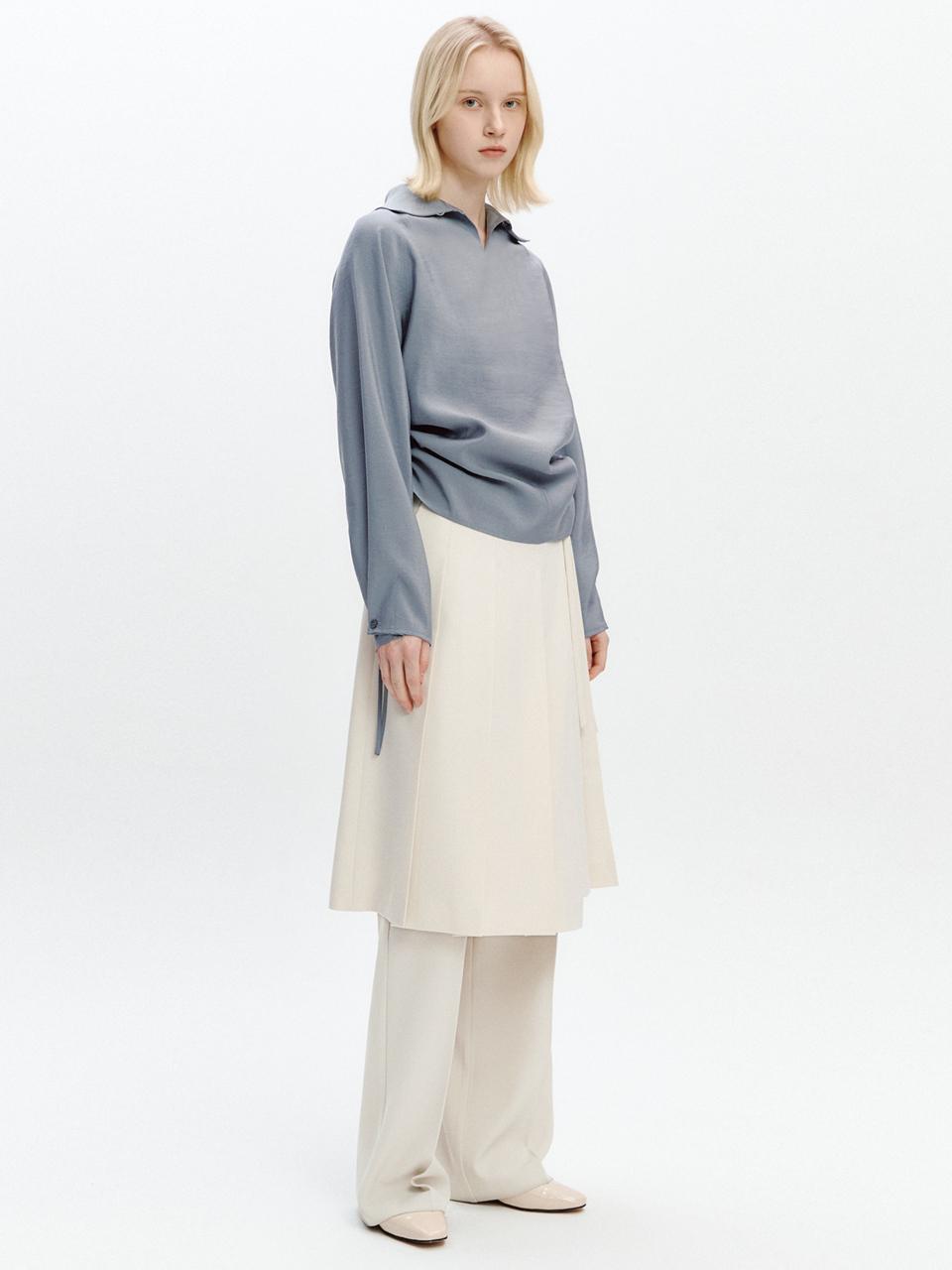 GRAYDATION Side Strap High Neck Blouse [GRAY]