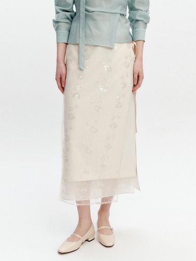 GRAYDATION Spangle See-through Wrap Maxi Skirt