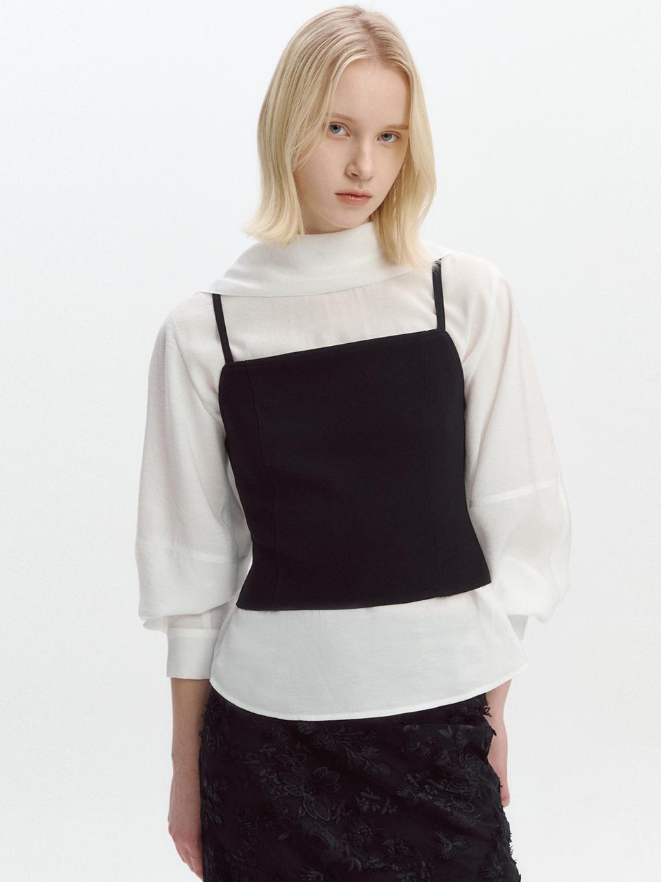 GRAYDATION Volume-sleeve Tie Strap Blouse [WHITE]