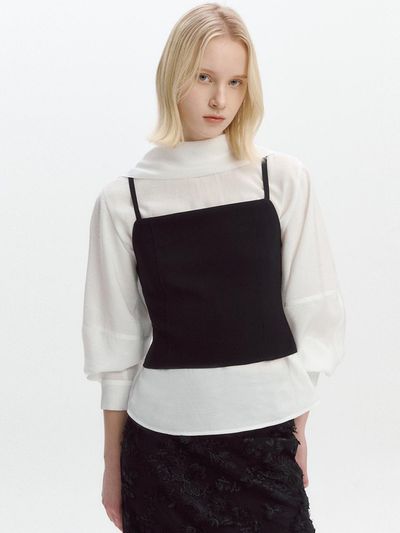 GRAYDATION Volume-sleeve Tie Strap Blouse [WHITE]