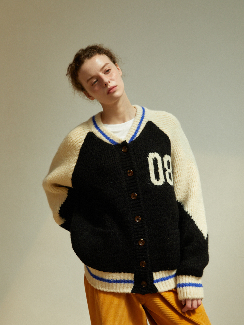 GREENBUTTER 08 Varsity Alpaca Knit Cardigan (Black)