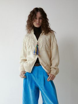 GREENBUTTER Charm Nordic Cable Cardigan (L/Beige)