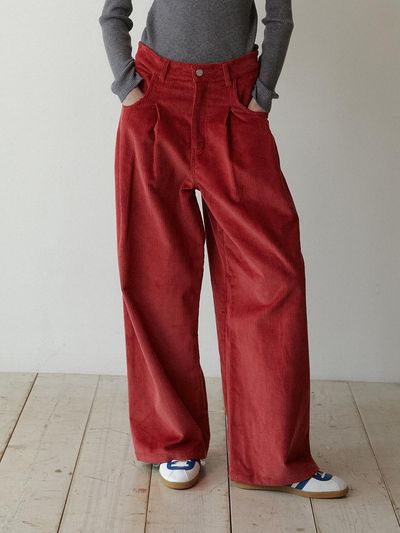GREENBUTTER Corduroy Wide Pants (Brick Red)