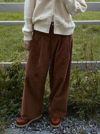 GREENBUTTER Corduroy Wide Pants (Brown)