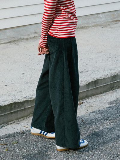 GREENBUTTER Corduroy Wide Pants (Charcoal)