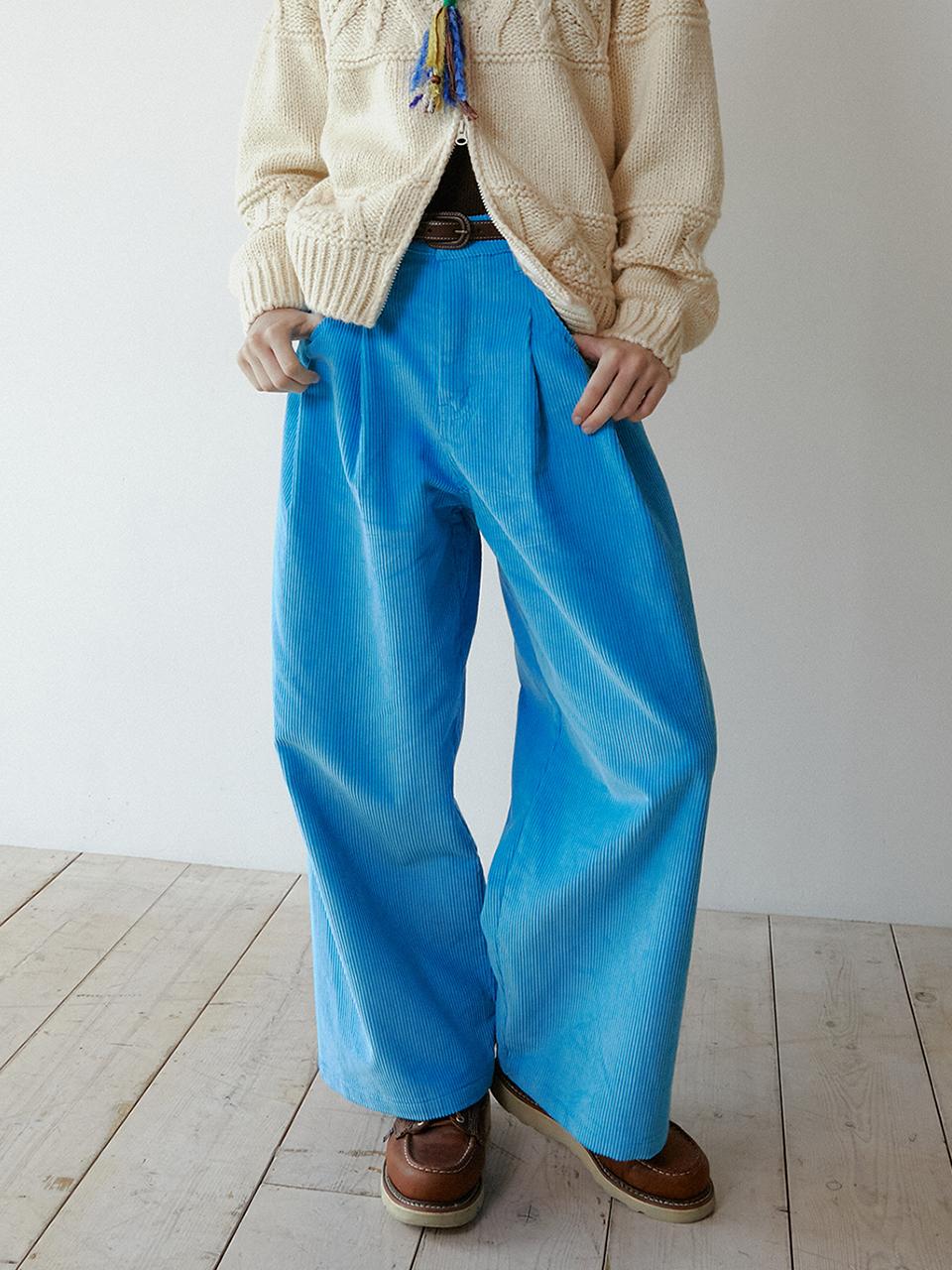 GREENBUTTER Corduroy Wide Pants (L/Blue)