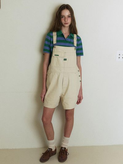 GREENBUTTER Denim Overall Shorts Jumpsuit [Beige]