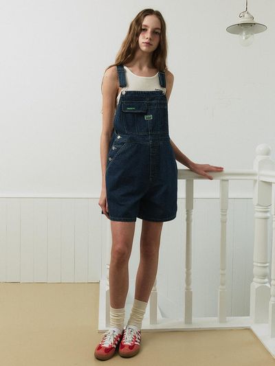 GREENBUTTER Denim Overall Shorts Jumpsuit [Blue]