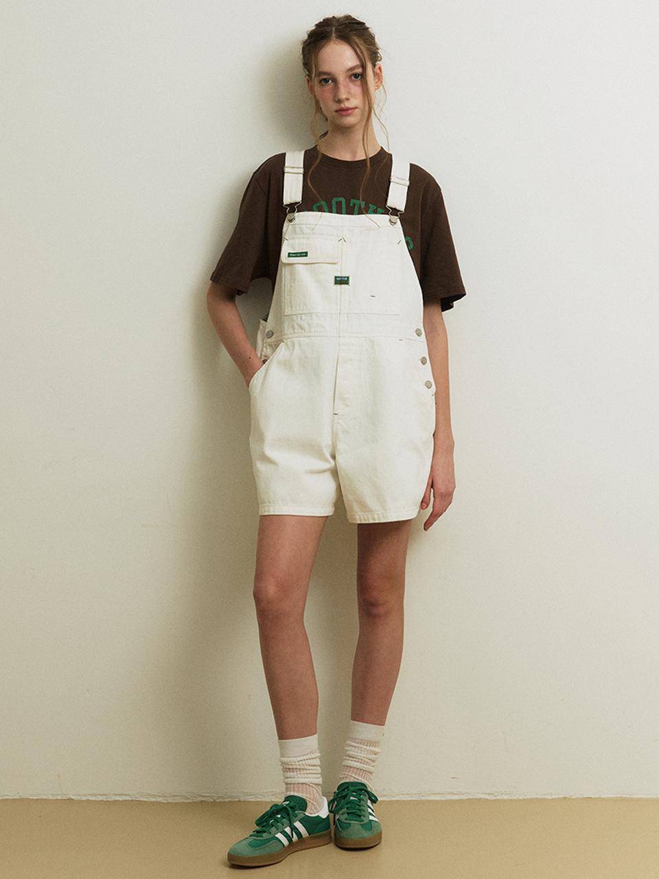 GREENBUTTER Denim Overall Shorts Jumpsuit [Ivory]