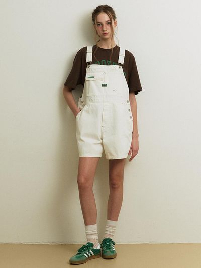 GREENBUTTER Denim Overall Shorts Jumpsuit [Ivory]