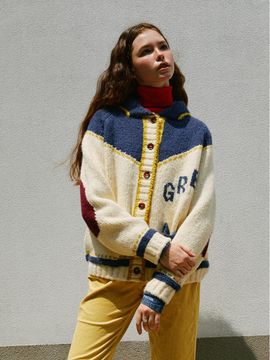 GREENBUTTER Elbow Jacquard Cowichan Cardigan (Beige)