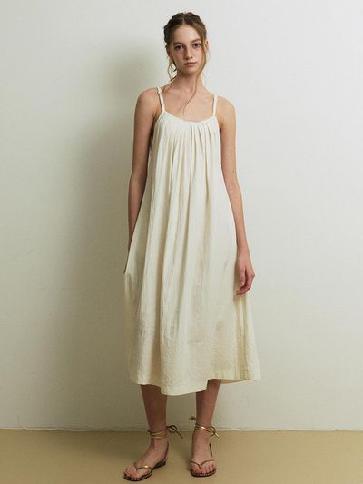 GREENBUTTER Embroidery Rayon Midi Dress [Cream]