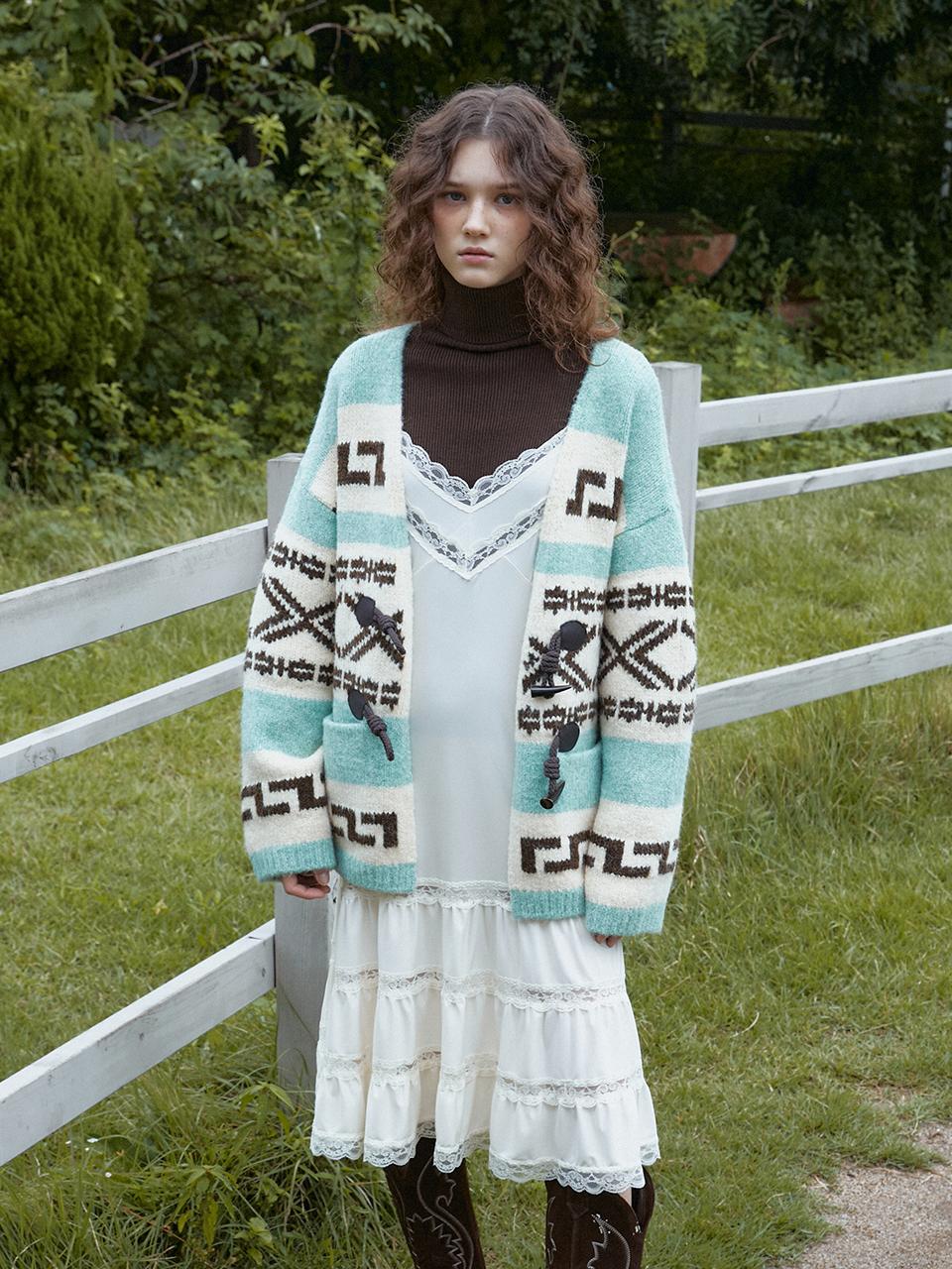 GREENBUTTER Fur Duffle Cardigan (Green)