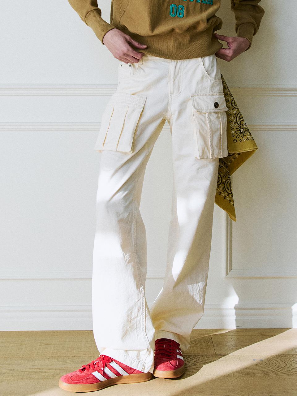 GREENBUTTER Mid Rise Pocket Pants (Cream)