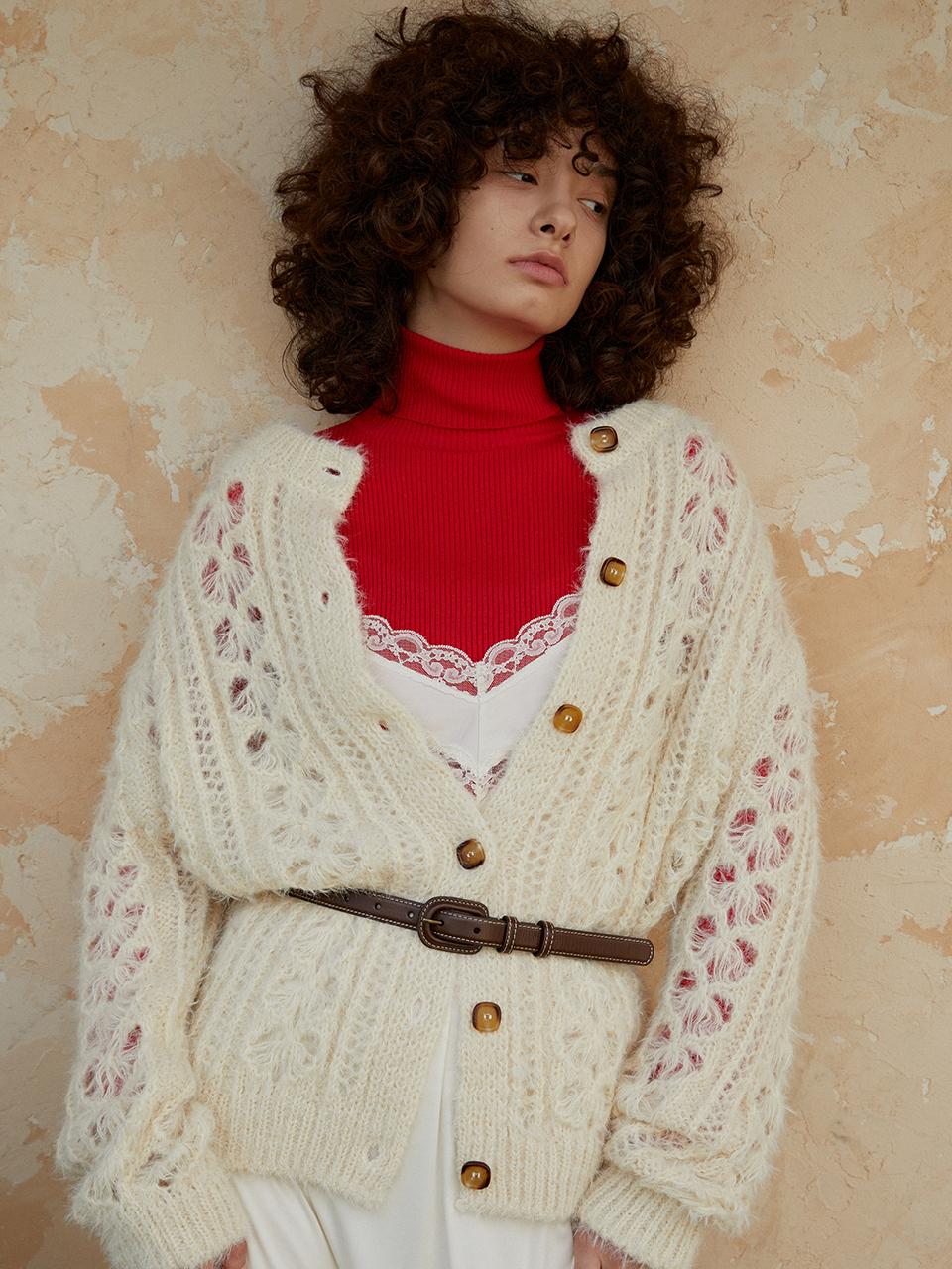 GREENBUTTER Mohair Hairy Skashi Cardigan (L/Beige)
