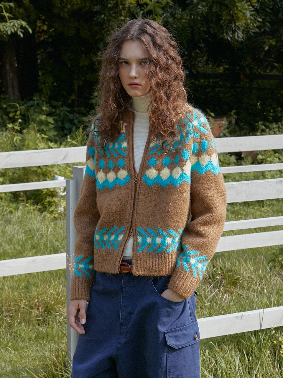 GREENBUTTER Two way Dia Nordic Cardigan (Camel)