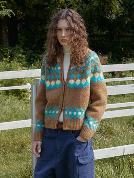 GREENBUTTER Two way Dia Nordic Cardigan (Camel)