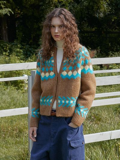 GREENBUTTER Two way Dia Nordic Cardigan (Camel)