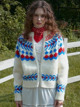 GREENBUTTER Two way Dia Nordic Cardigan (Cream)