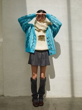 GREENBUTTER Vintage Jacquard Pattern Cardigan (Sky Blue)