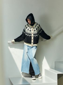 GREENBUTTER Waffle Nordic Cardigan (Black)