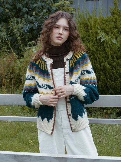 GREENBUTTER Wave Nordic Cardigan (Khaki)
