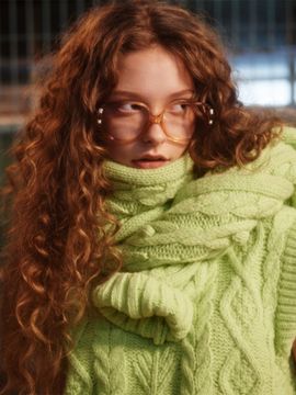 GREENBUTTER Wool Cable Knit Muffler (L.Green)
