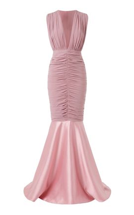 Greta Constantine Greta Constantine Mergan Ruched SilkWool Maxi Dress