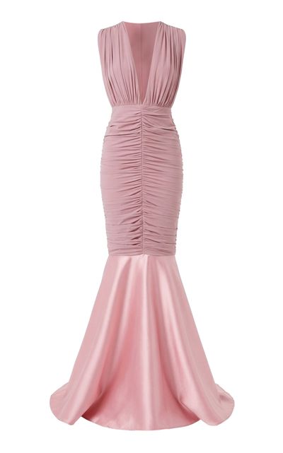 Greta Constantine Greta Constantine Mergan Ruched SilkWool Maxi Dress