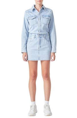Grey Lab Grey Lab Long Sleeve Denim Mini Shirtdress