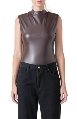 Grey Lab Grey Lab Mock Neck Faux Leather Bodysuit