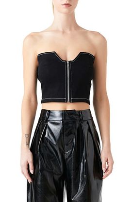 Grey Lab Grey Lab Zip Front Strapless Denim Top