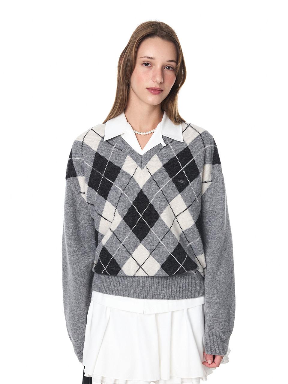 grove Argyle V-neck Knit (3 Colors)
