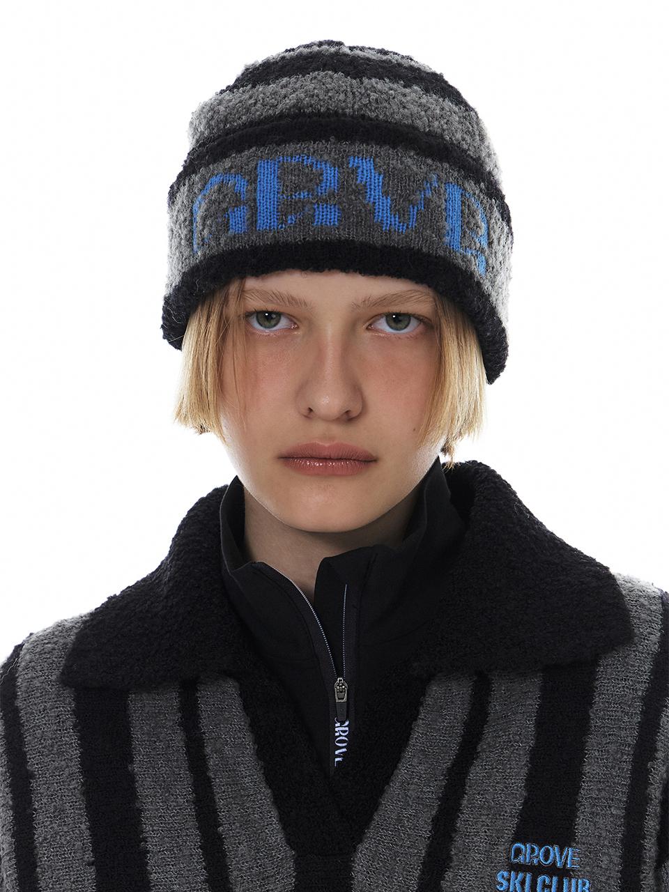 grove Banding Stripe Wool Blend Beanie [Navy/Grey/Brown]