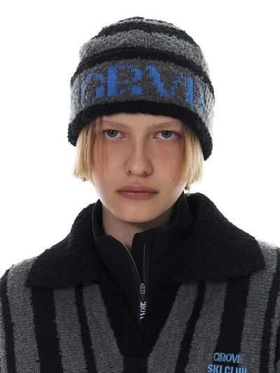 grove Banding Stripe Wool Blend Beanie [Navy/Grey/Brown]