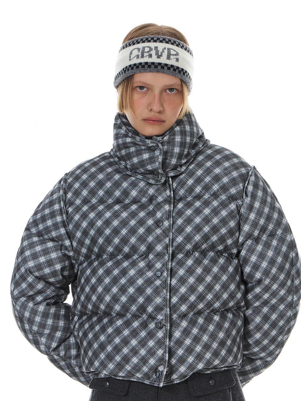 grove Check Corduroy Crop Down Jacket [Grey/Blue]