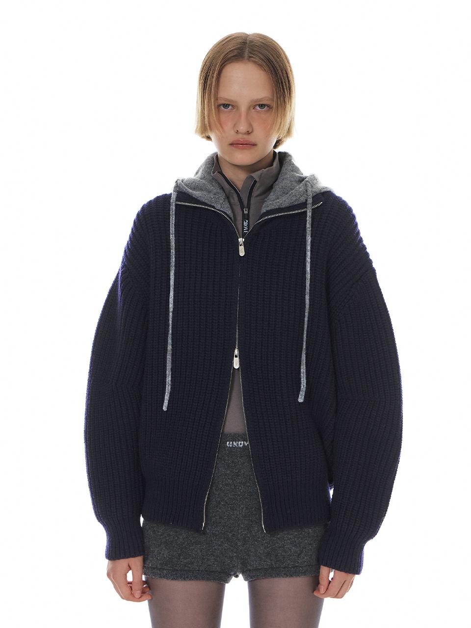 grove Navy Wool Blend Two-Way Zip Sailor Jacket