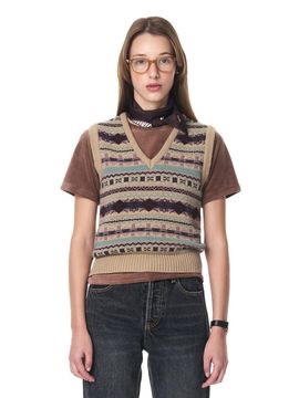 grove Nordic V-neck Knit Vest (Beige)