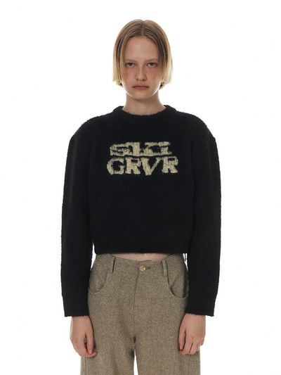 grove Round Neck Hairy Texture Knit Sweater [BEIGE/GREY/BLACK]