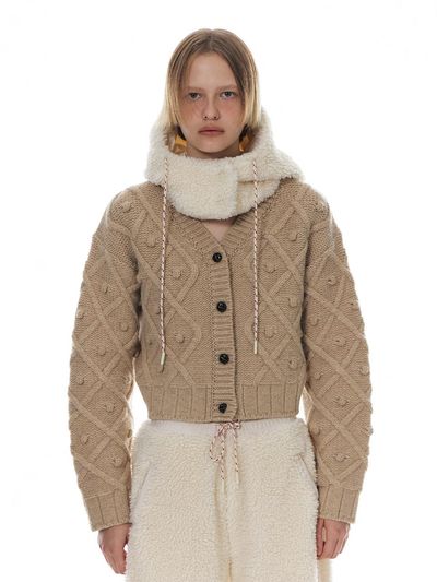 grove Scottish Wool V-Neck Fisherman Knit Cardigan