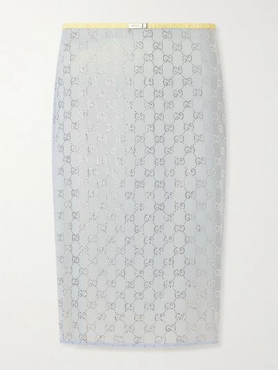 GUCCI Crystal-embellished silk-blend midi skirt