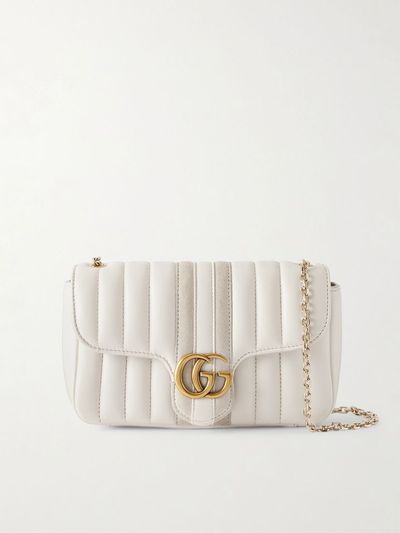 GUCCI GG Marmont Jetset suede-trimmed quilted leather crossbody bag