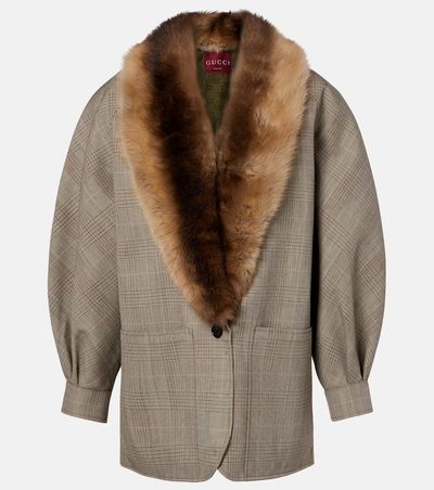 Gucci Gucci Checked shearling-trimmed wool jacket
