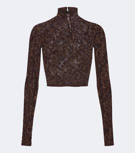 Gucci Gucci Cropped silk-blend lace turtleneck top