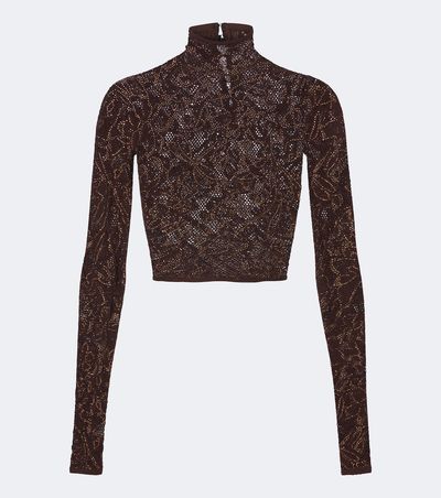 Gucci Gucci Cropped silk-blend lace turtleneck top