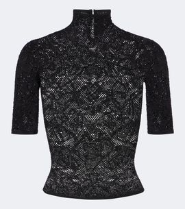 Gucci Gucci Embellished silk-blend lace crop top