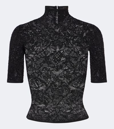 Gucci Gucci Embellished silk-blend lace crop top