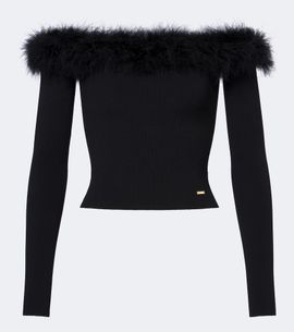 Gucci Gucci Feather-trimmed ribbed-knit top