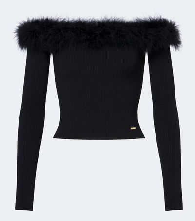 Gucci Gucci Feather-trimmed ribbed-knit top